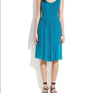 Madewell Sun Isle Teal Twist Pleated Dress